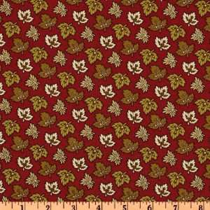  44 Wide Greystone Leaves Crimson Fabric By The Yard 