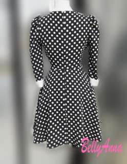 Vintage High Waist Classic Black White Polka Dot Dress  