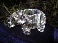 ELEPHANT MOLDED ART GLASS CANDLE HOLDER CLEAR  