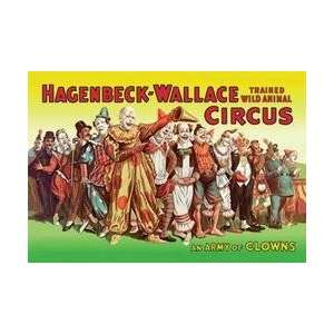 An Army of Clowns Hagenbeck Wallace Trained Wild Animal Circus 20x30 
