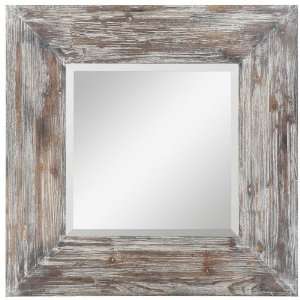   Square Beveled Wall Mirror in Rustic White Wash Finish