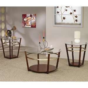 3pc Coffee Table Set with Gold Accented Curve in Rich Cherry Finish 