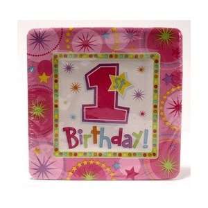  Party Supplies plate 7 onederful birthday girl Toys 