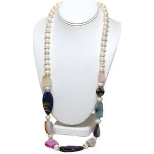    31 Inches Freshwater Pearl & Color Stones Necklace Jewelry