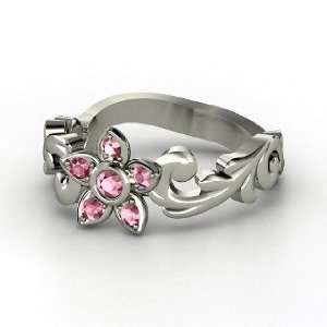  Jasmine Ring, 18K White Gold Ring with Rhodolite Garnet Jewelry