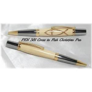   Elegant Christian Pen with Cross in Fish Lazer Inlay