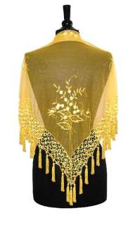 Hand Made Beaded Embroidered Shawl Scarf Yellow Gold  