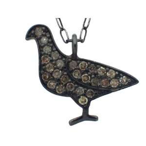   Black Sterling Silver Pigeon Charm Pendant with Fancy Color Diamonds