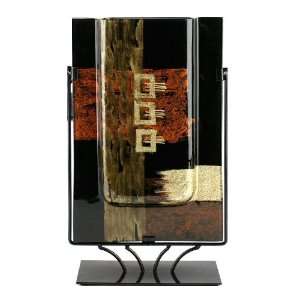 Gold and Black Assorted Abstract Designs Fused Glass Vase  