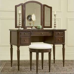 Powell Furniture Warm Cherry Wood Makeup Vanity Table w/Mirror 