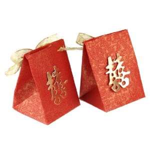 Artwedding Double Happiness Asian Themed Favor Box with Gold Bow (Set 