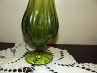 Hand Blown Glass Vase, 24 High, Lovely Green Color, Fluted Bottom 