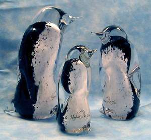 Hoglund Crystal Art Glass Penguin Figures   New  