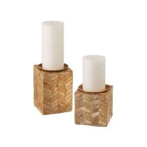  Golden Capiz Shell Tile Pillar Candle Holder Set