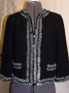 ST JOHN Knits Caviar Shimmer Black Short Lined Jacket Novelty Knit 2 $ 
