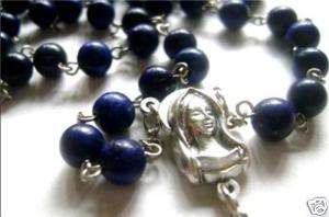 Natural Lapis lazuli bead Rosary & Cross  Real  