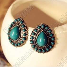   Vintage Drops Gemstone Stud Earrings Elegant Earring 6075 Blue  