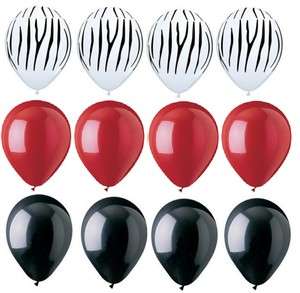 ZEBRA Stripes PRINT Black RED 12 Piece Latex Helium Party Balloons Kit 