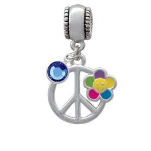 Large Multicolored Daisy on Peace Sign European Charm Bead Hanger with 