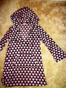   COUTURE Brown Pink Heart Terry Cloth Hooded Beach Cover Up Dress eyc M
