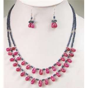  Handcrafted 2 Strands Natural Sapphire & Ruby Drops Beaded 