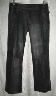 Men’s Italian GUILLERMO Black Distressed Leather Jeans Pants 32 x 26 