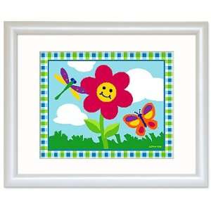 Happy Flowers Butterfly Framed Print (white)