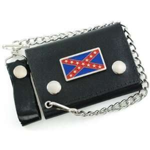  Mens Black Leather Chain Wallet w/ Confederate Flag CW130 