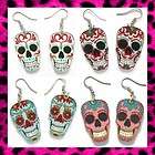 SUGAR SKULL EARRINGS *CHOOSE YOUR COLOUR* ROCKABILLY DAY OF THE DEAD 