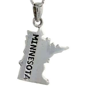 925 Sterling Silver Minnesota State Map Pendant (w/ 18 Silver Chain 