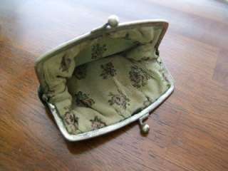   Victorian Black Velvet Coin Purse ~ Silver Clasp ~ Floral Silk Lined