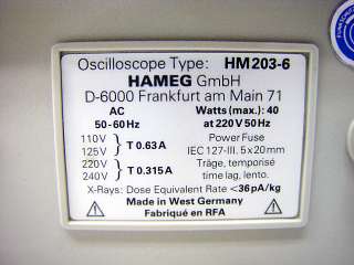 Hameg HM 203 6 Dual Channel Standard Oscilloscope 20MHz HM203 6 42/88 