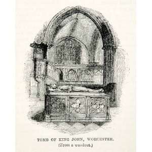 Wood Engraving England Tomb King John Worcester Cathedral Magna Carta 