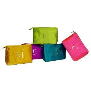   Personalized Dupioni Silk Initial Large Cosmetic Bag 9 x 6 Beauty
