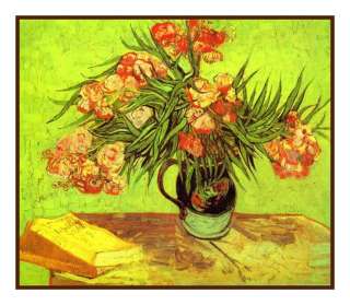 Impressionist Van Gogh Crown Oleander in Majolica Jar Counted Cross 