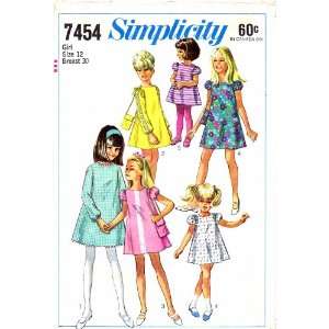  Simplicity 7454 Vintage Sewing Pattern Girls Collarless Dress 
