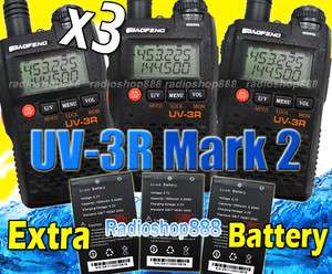   UV 3R Mark II dual band display ham Radio transceiver Extra 3xBattery
