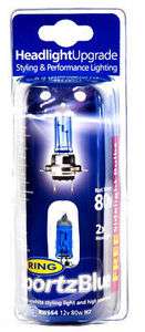 RING HEADLIGHT SPORTZ BLUE 12V 80W H7 BULB 2 PACK  