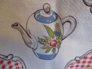   BARKCLOTH KITCHY FABRIC TEAPOTS, CUPS, OIL & VINEGAR AND MORE  