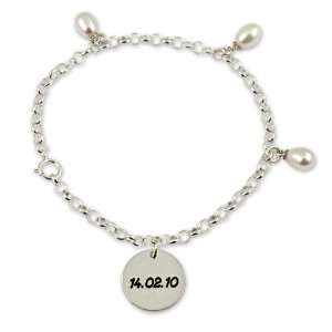  Sterling Silver Engraved Round Disc Name Bracelet with 3 