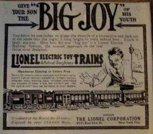 1920 Big Joy Lionel Electric Toy Trains Pullman Ad  