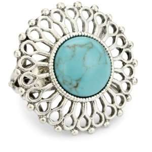 Lucky Brand Bohemian Silver Tone Blue Set Stone Ring, Size 7