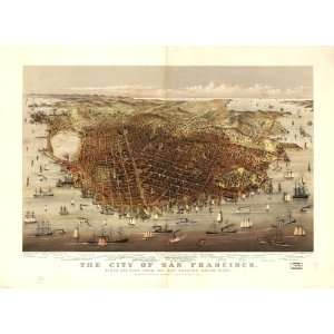  Panoramic Map The city of San Francisco. Birds eye view from the bay 