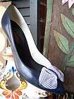 VTG 80s 8.5 Navy Blue Leather Sculptural Bow Tow Pump Heels Proxy
