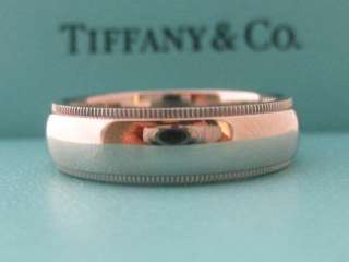 TIFFANY & CO. WEDDING MILGRAIN 6MM PLATINUM PT950 BAND RING COMFORT 