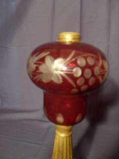 Antique Overlay Cranberry Oil Lamp, Sandwich Glass  