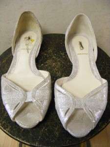 FENDI SHOES SILVER MIRROR EMBOSSED FLAT SHOES OPEN TOES GREAT W SKINNY 