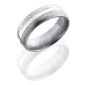 Stainless Steel 14WG, Polished Gold Inlay Damascus Steel Wedding Band 