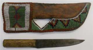 NATIVE AMERICAN BEADED KNIFE SHEATH WITH KNIFE 1870 80S PLAINS  