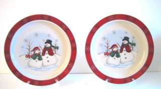 Royal Seasons Red Plaid RN3 Snowmen Stoneware Dinner Plate (2)  